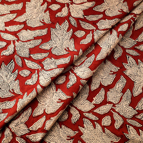 Red Natural Dyed Cotton Bagru Block Print Fabric
