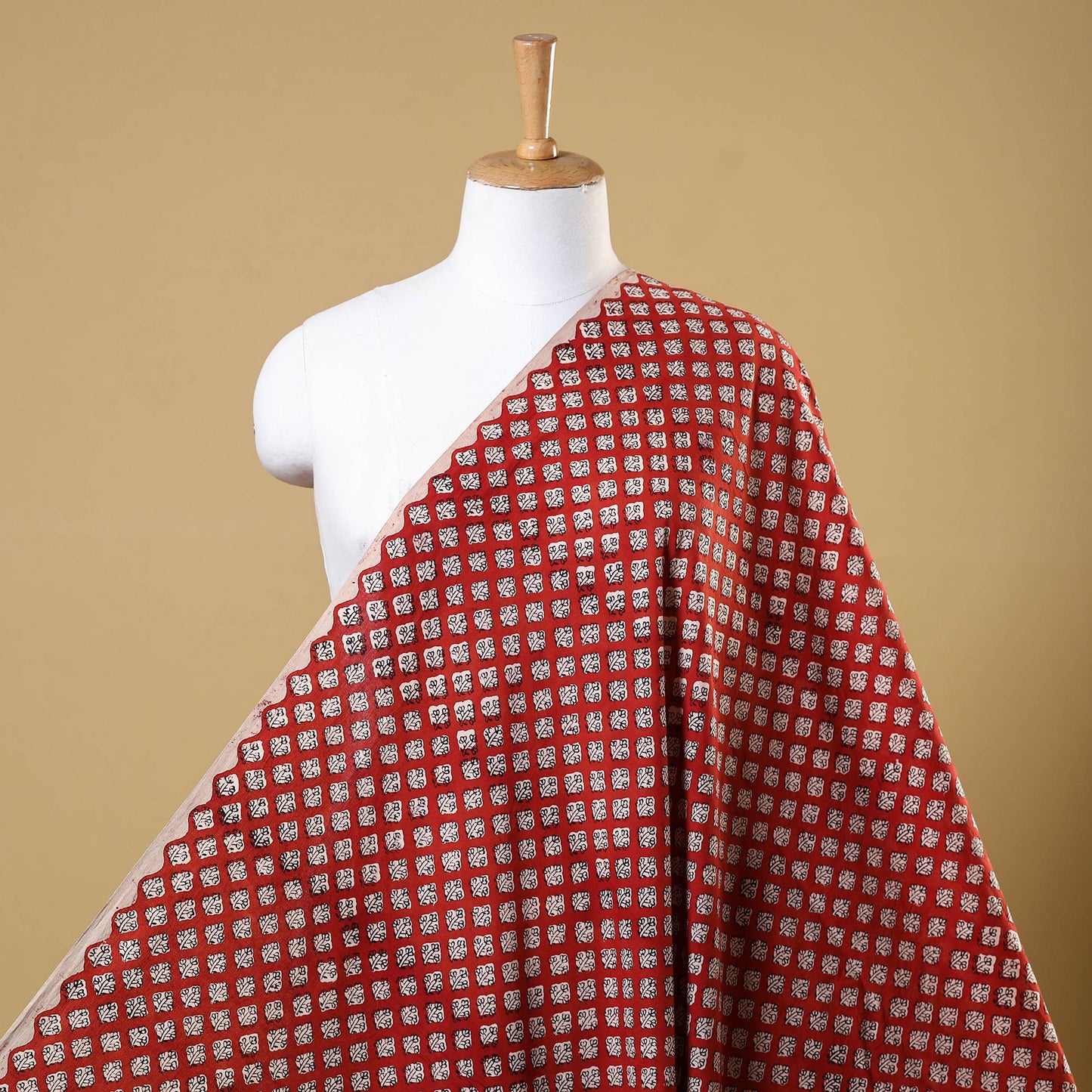 Red Natural Dyed Cotton Bagru Block Print Fabric