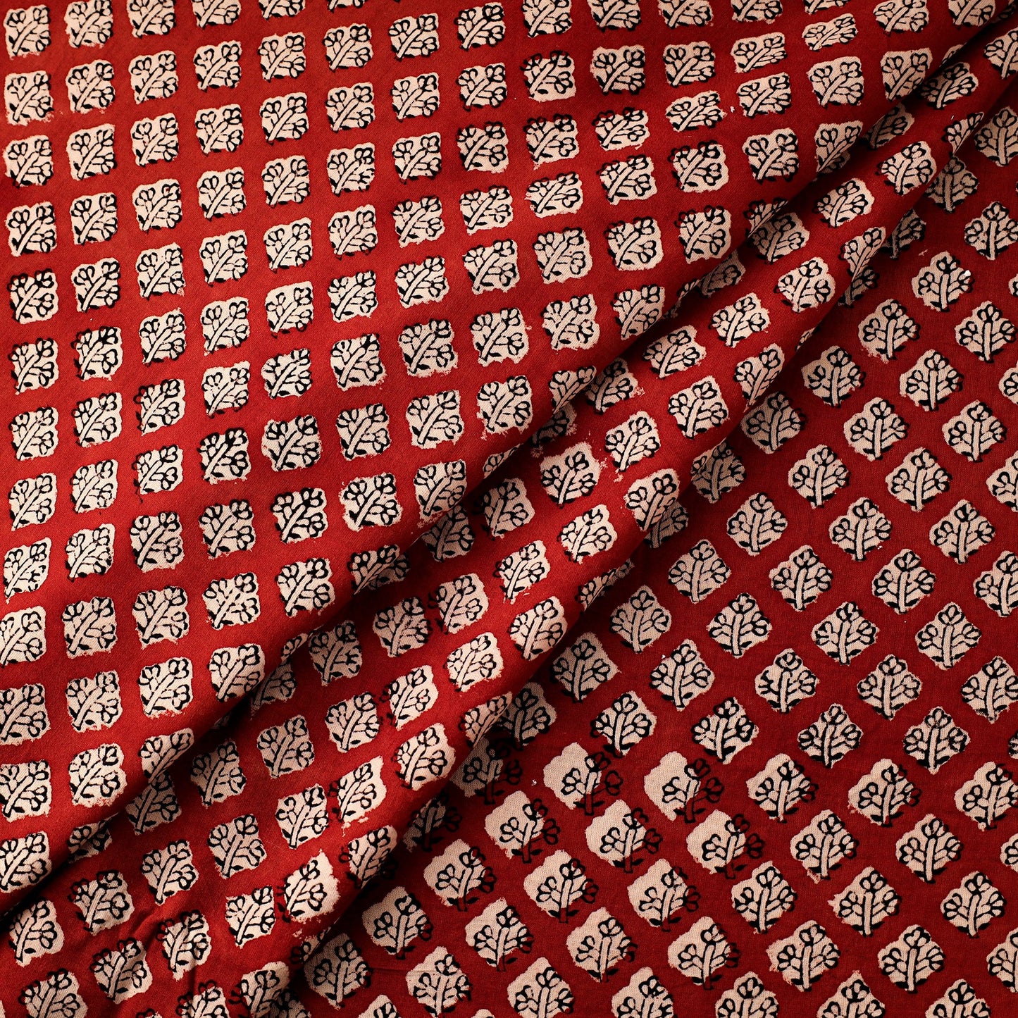 Red Natural Dyed Cotton Bagru Block Print Fabric