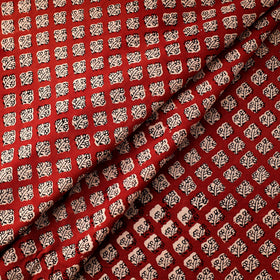 Red Natural Dyed Cotton Bagru Block Print Fabric