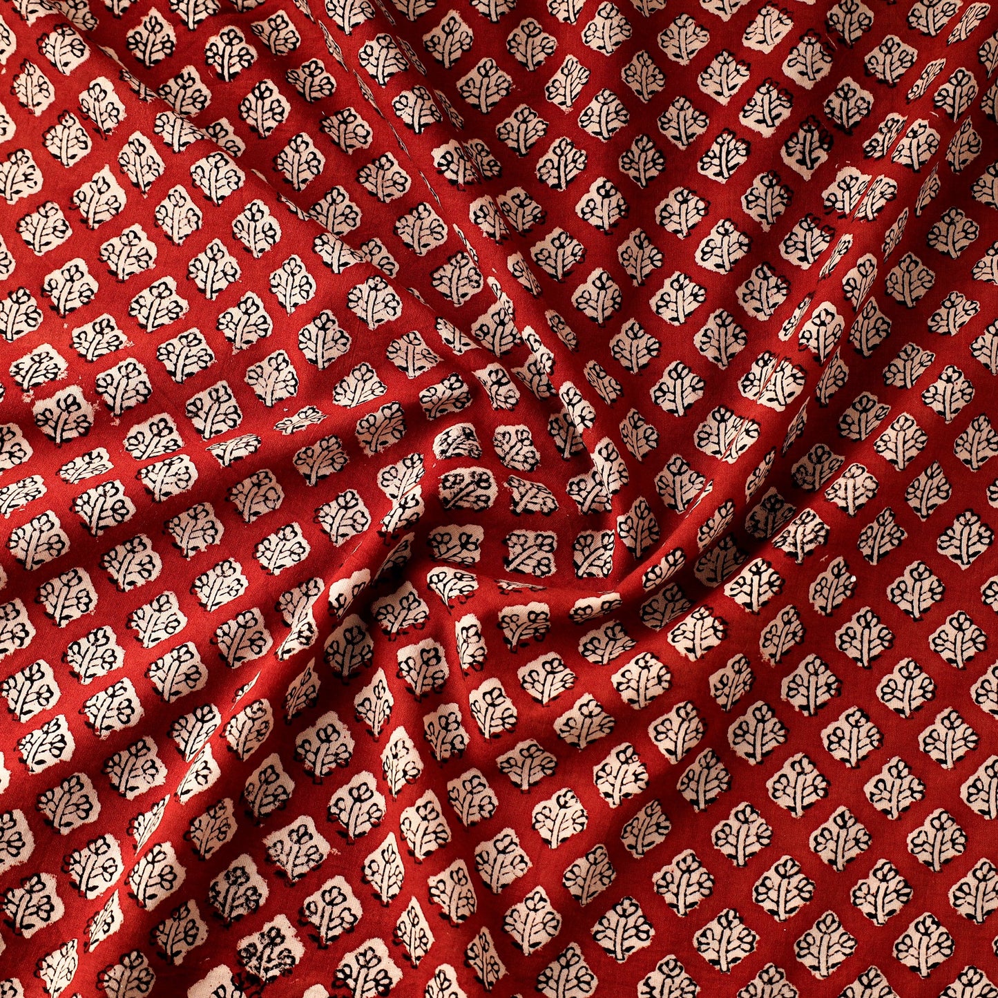 Red Natural Dyed Cotton Bagru Block Print Fabric