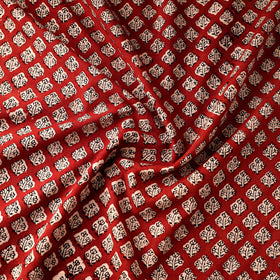 Red Natural Dyed Cotton Bagru Block Print Fabric