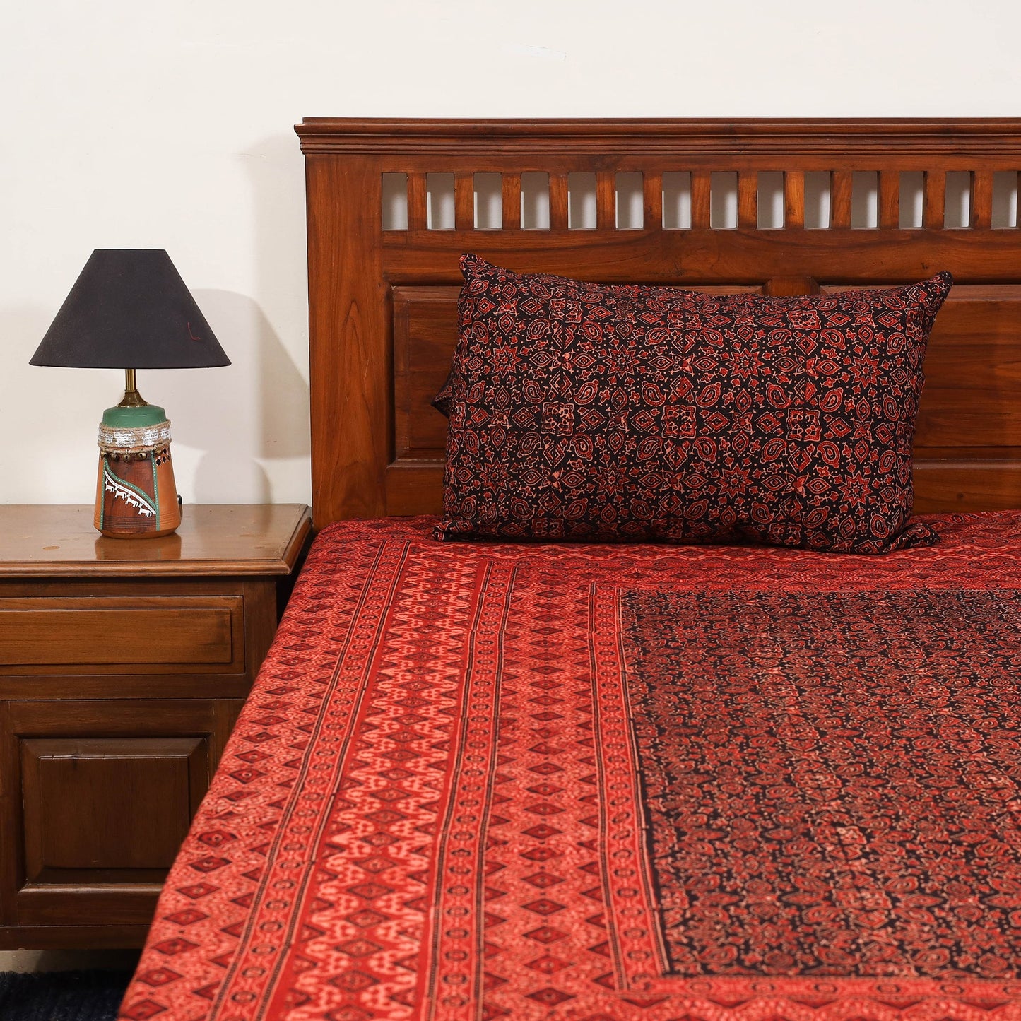 Red - natural dyed cotton double bed sheet set 03