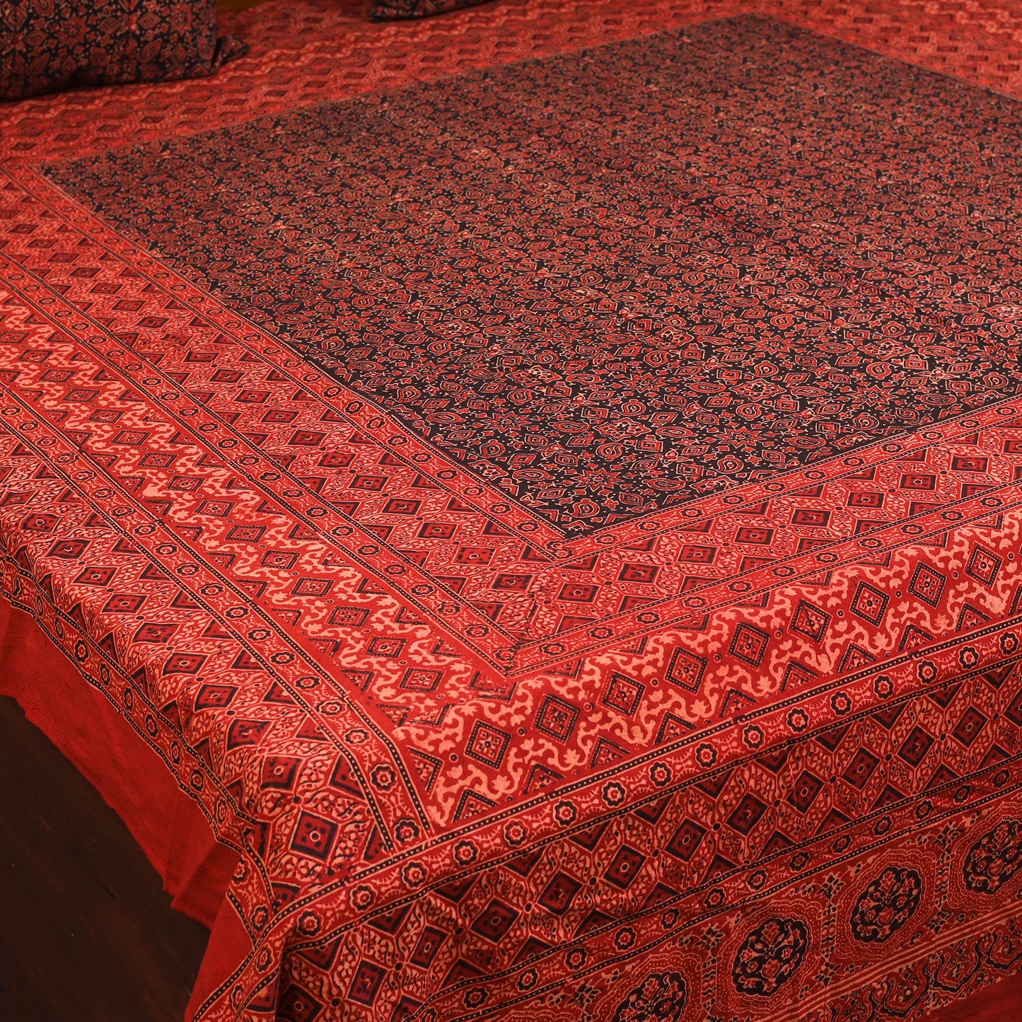 Red - natural dyed cotton double bed sheet set 03