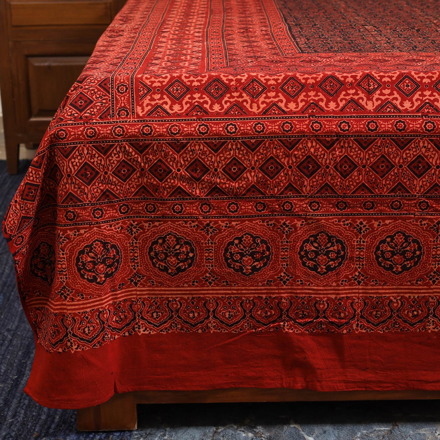 Red - natural dyed cotton double bed sheet set 03