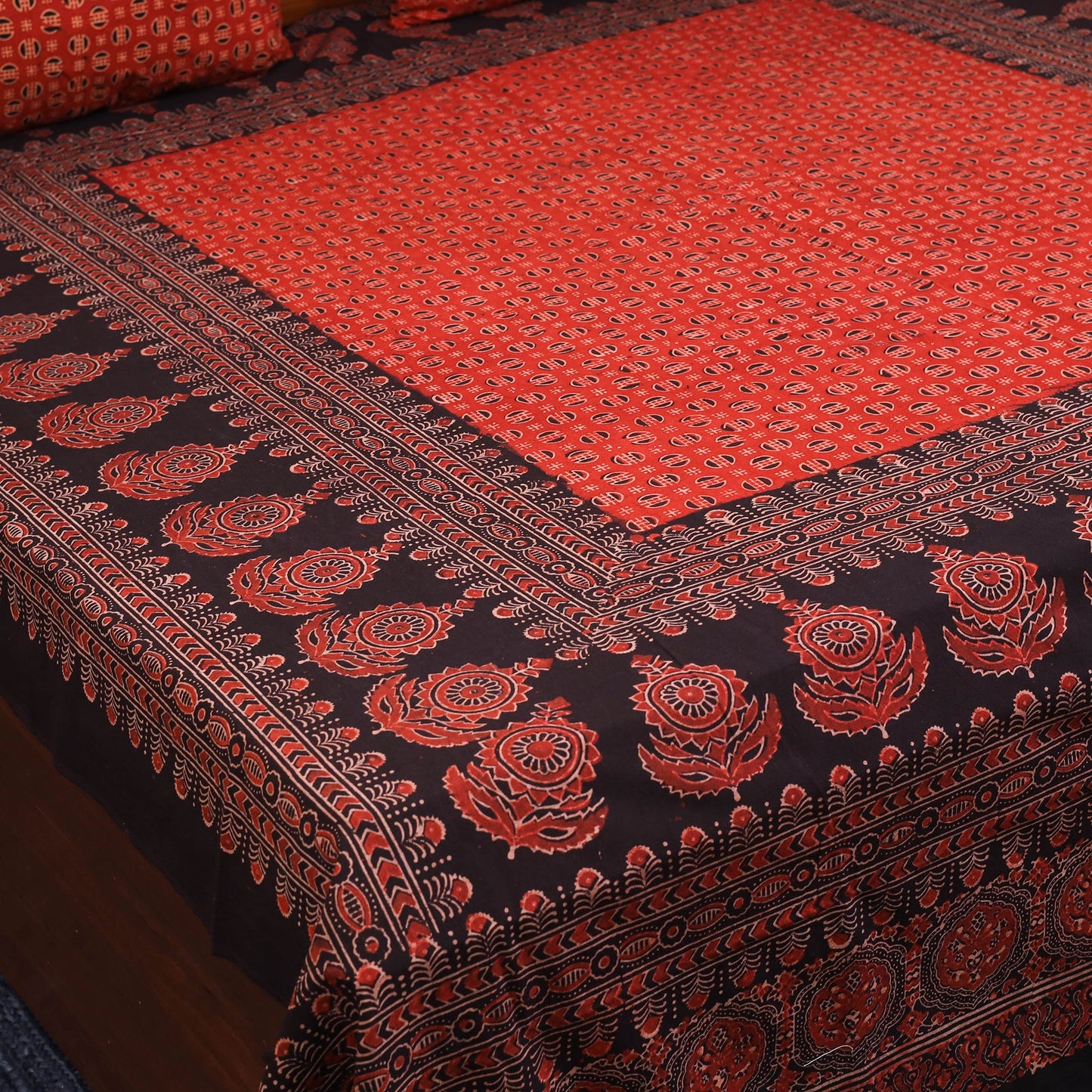 Red - natural dyed cotton double bed sheet set 04