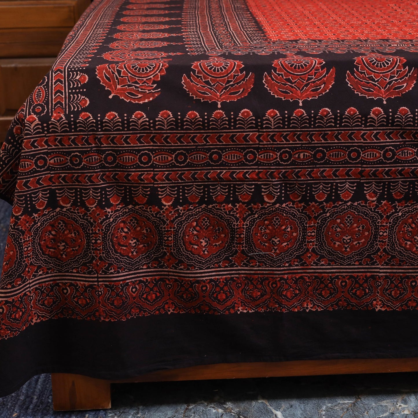 Red - natural dyed cotton double bed sheet set 04