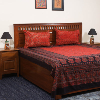 Red - natural dyed cotton double bed sheet set 04