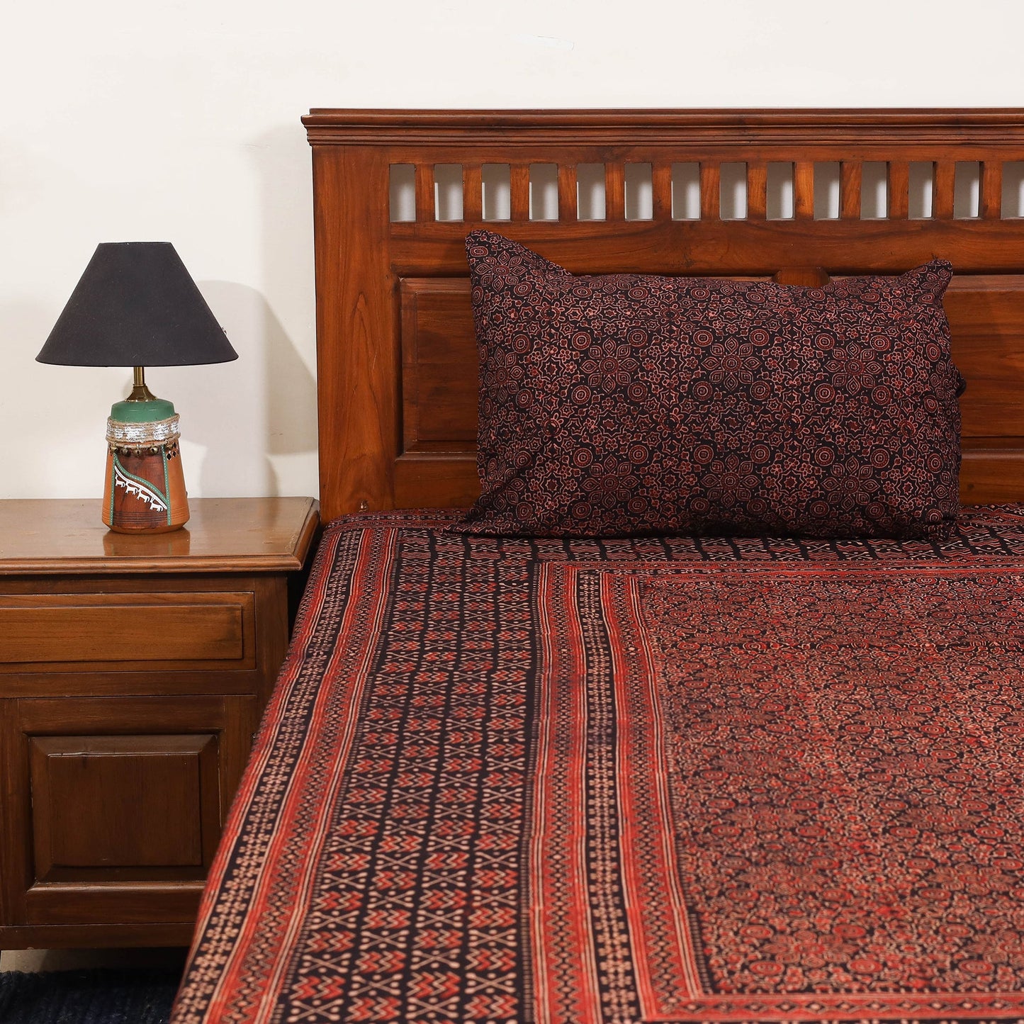 Red - natural dyed cotton double bed sheet set 05