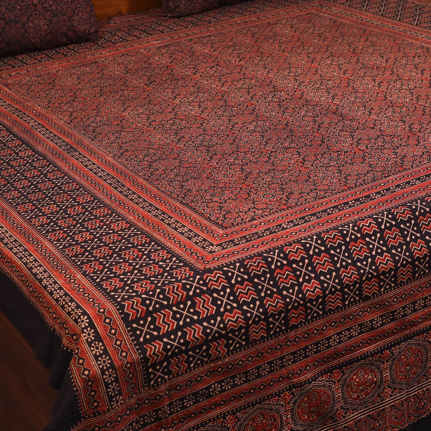 Red - natural dyed cotton double bed sheet set 05