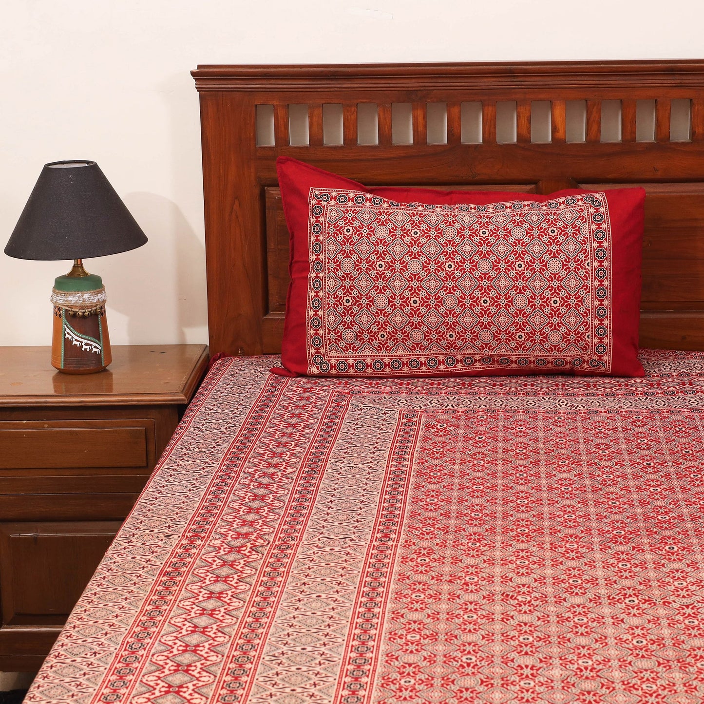 Red - natural dyed cotton double bed sheet set 06