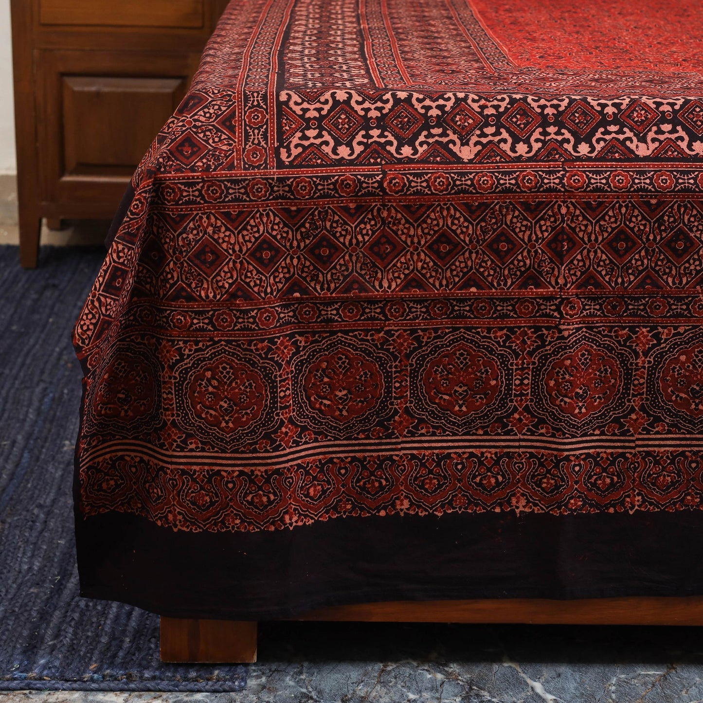 Red - natural dyed cotton double bed sheet set 06