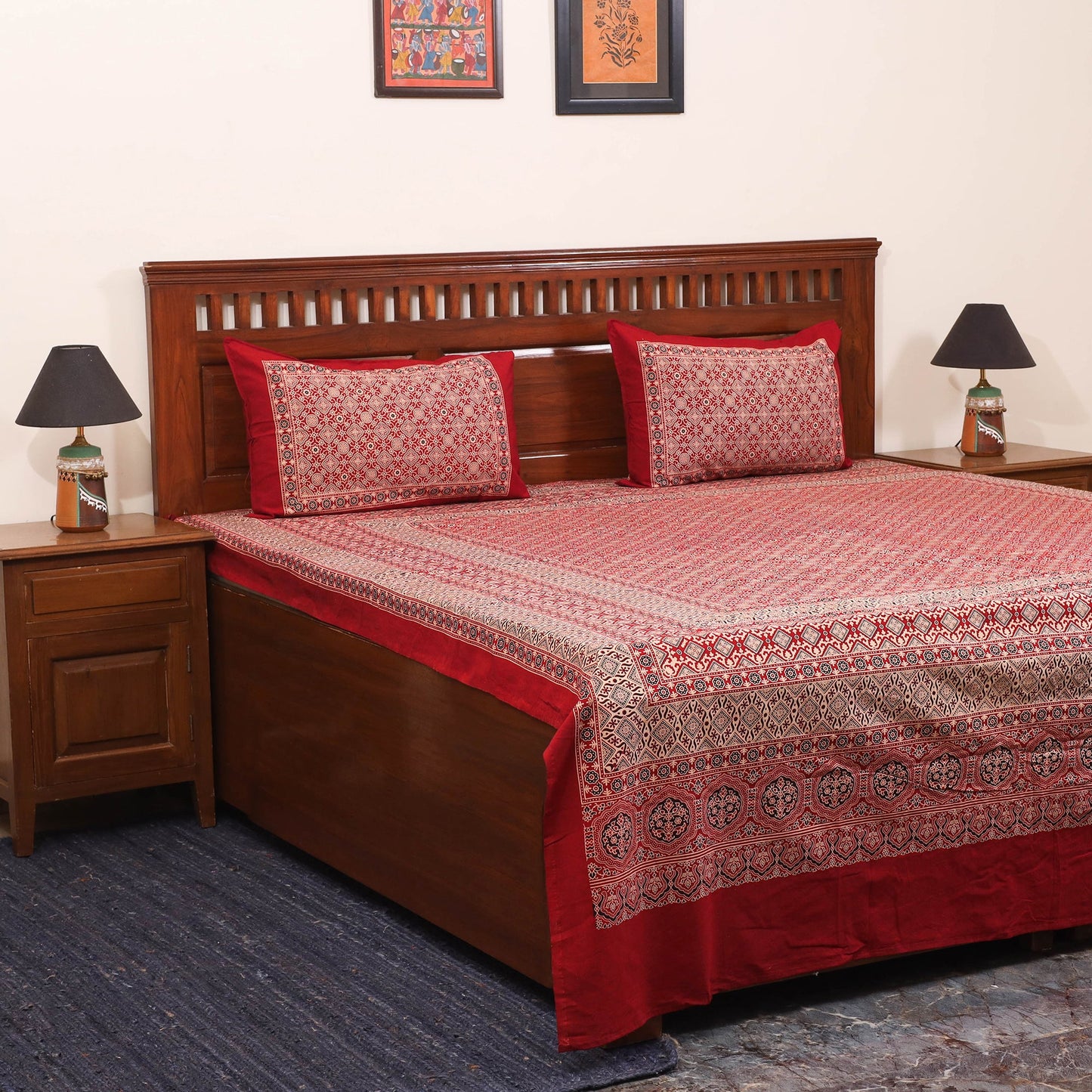 Red - natural dyed cotton double bed sheet set 06