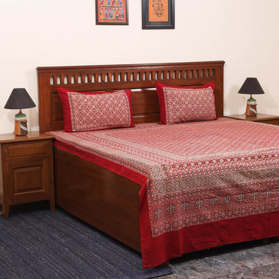 Red - natural dyed cotton double bed sheet set 06