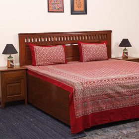 Red - natural dyed cotton double bed sheet set 06