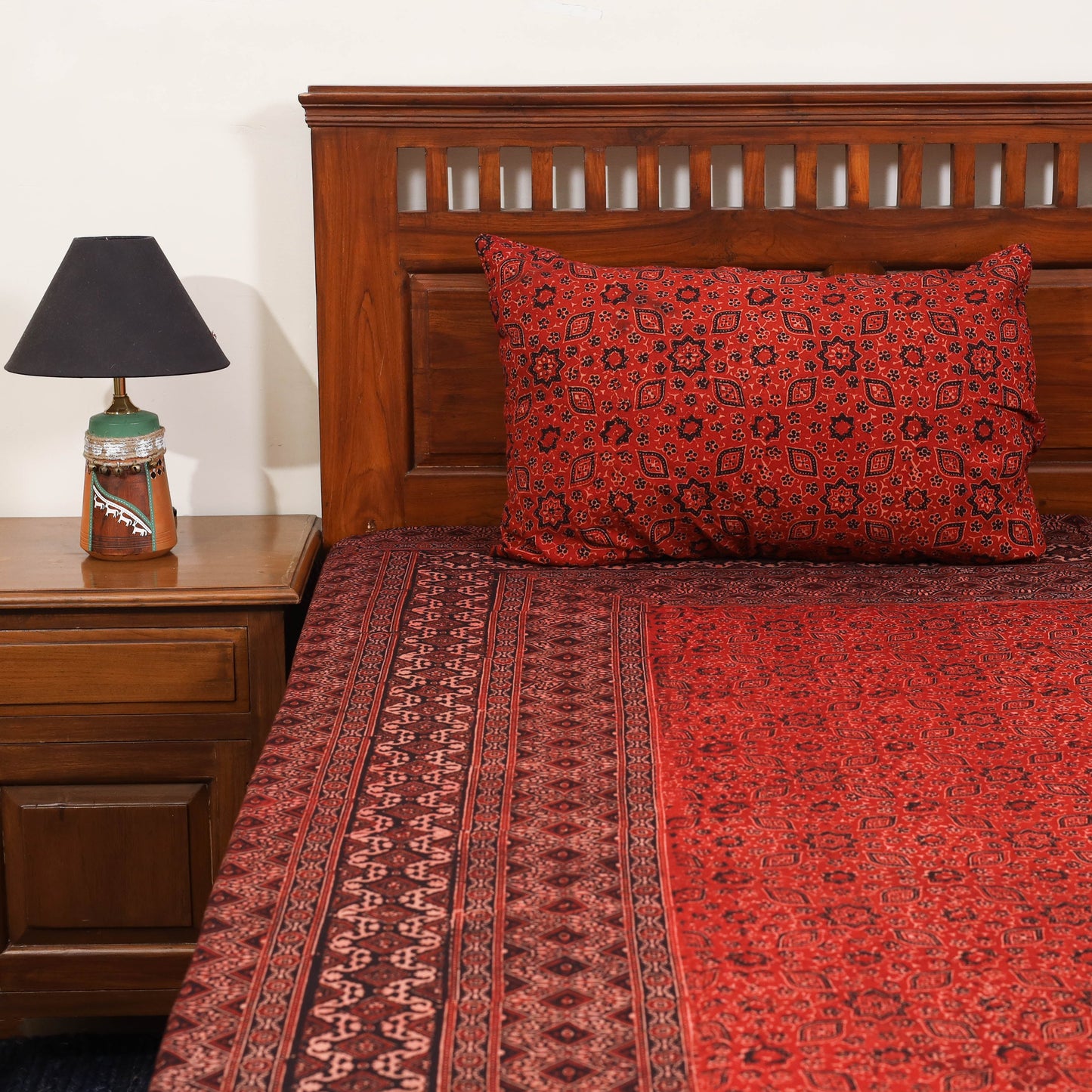 Red - natural dyed cotton double bed sheet set 06