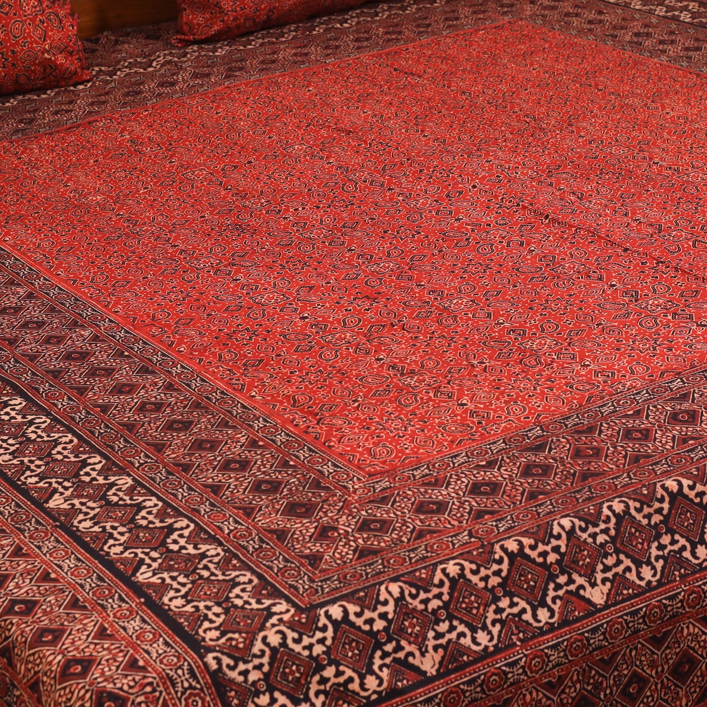 Red - natural dyed cotton double bed sheet set 08