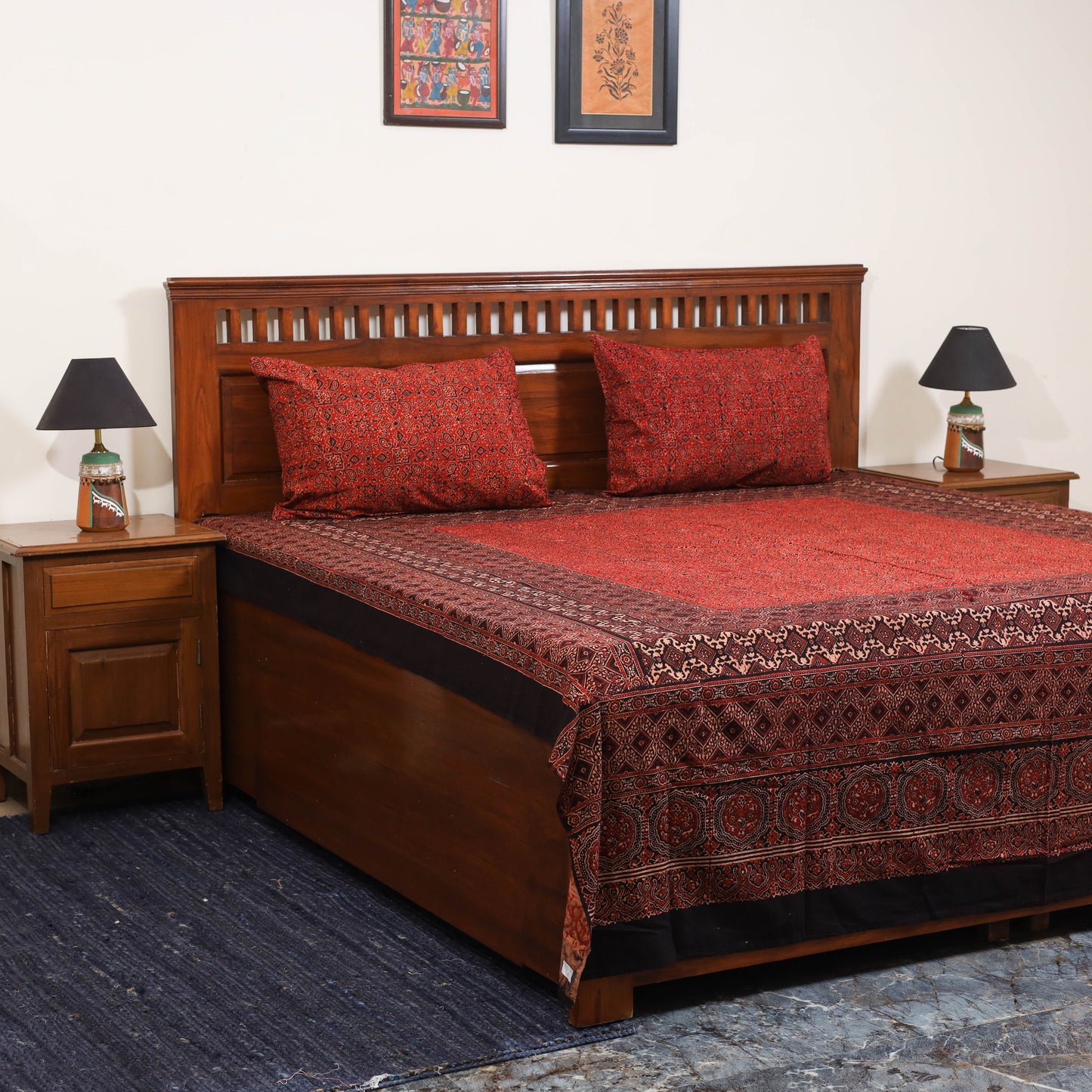 Red - natural dyed cotton double bed sheet set 08