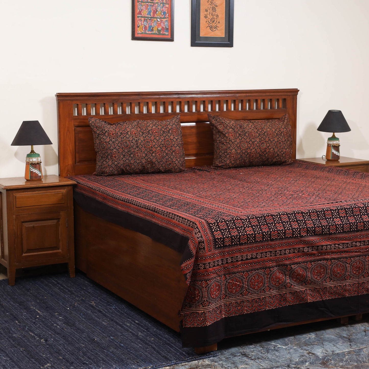 Red - natural dyed cotton double bed sheet set 09