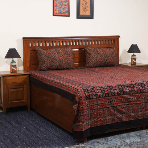 Red - natural dyed cotton double bed sheet set 09