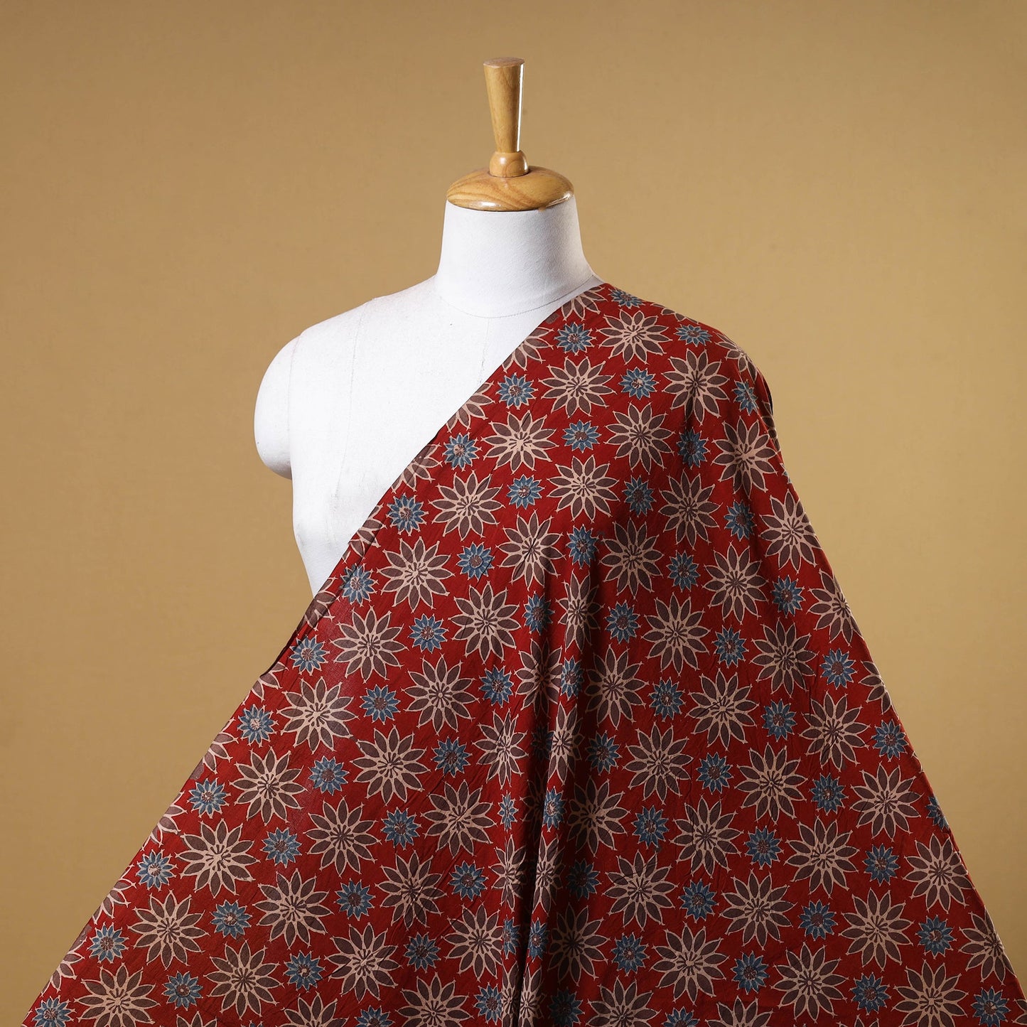 Red - natural dyed cotton fabric 03 - handcrafted