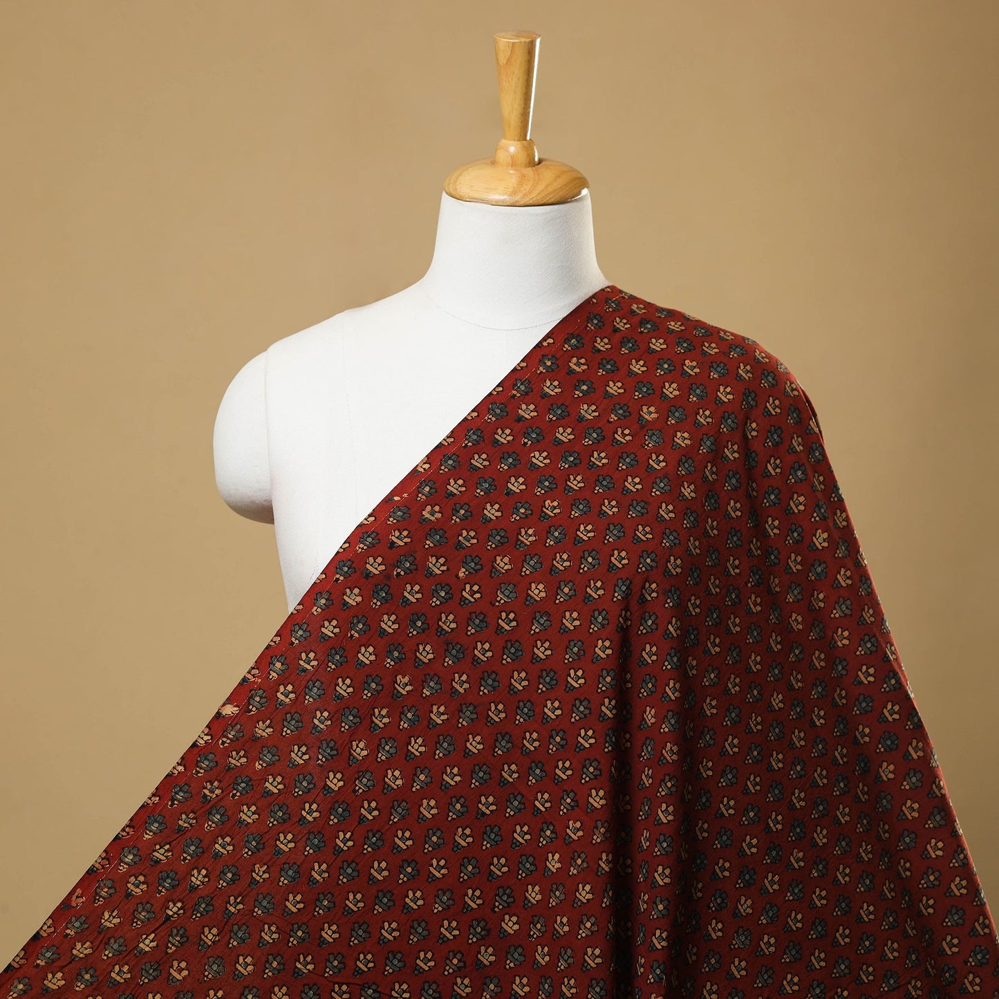 Red Natural Dyed Cotton Ajrakh Print Fabric