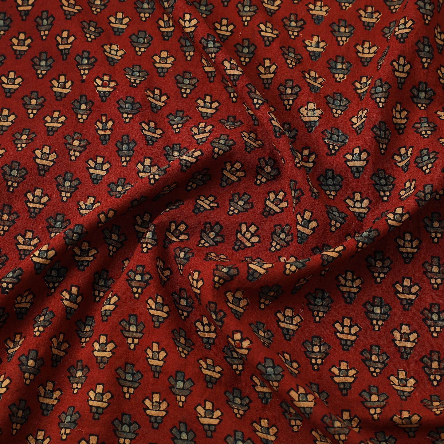 Red Natural Dyed Cotton Ajrakh Print Fabric