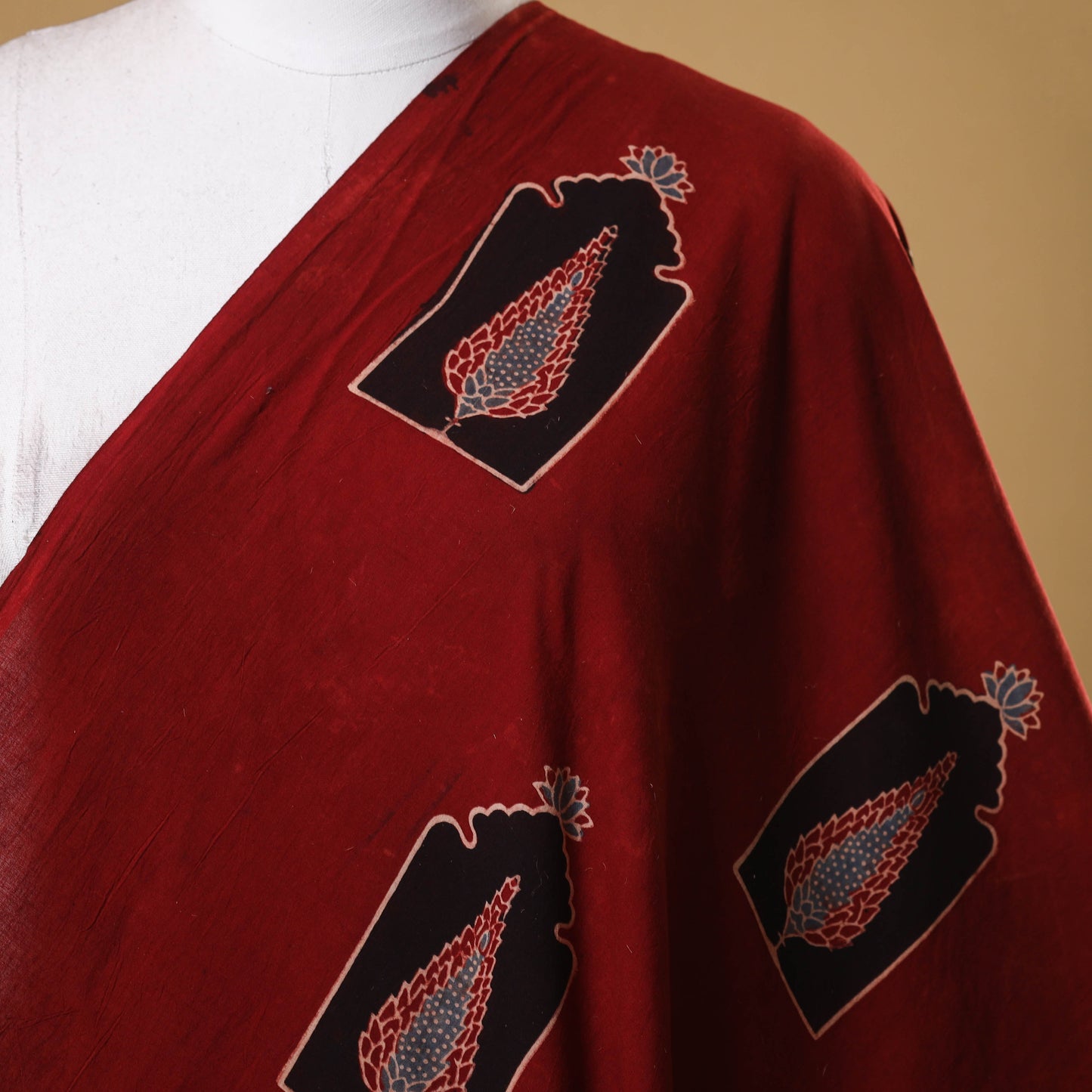 Red - natural dyed cotton fabric 09 - handcrafted