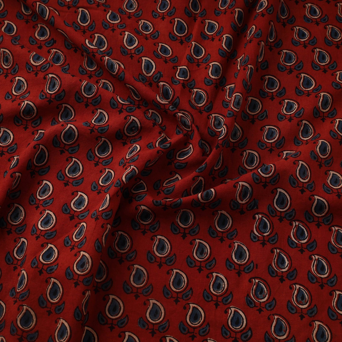 Red Natural Dyed Block Print Cotton Ajrakh Fabric