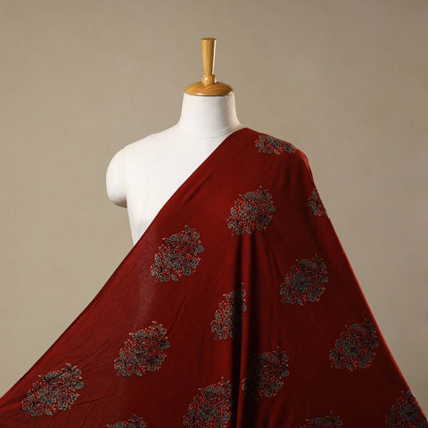 Red Natural Dyed Block Print Cotton Ajrakh Fabric