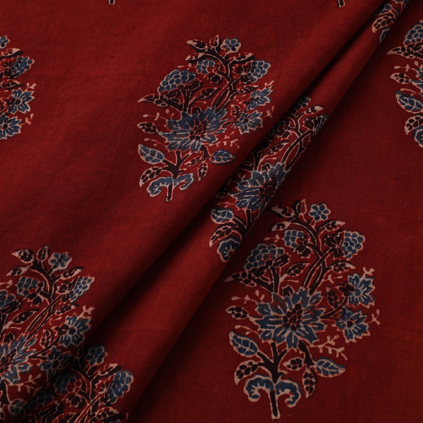 Red Natural Dyed Block Print Cotton Ajrakh Fabric