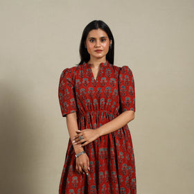 Red - natural dyed cotton fit & flare dress 02 - handcrafted