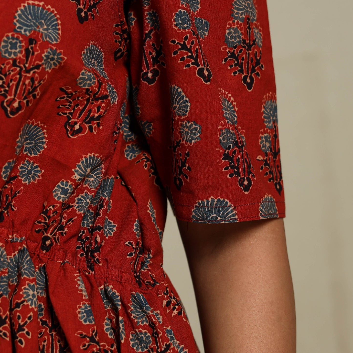 Red - natural dyed cotton fit & flare dress 02 - handcrafted