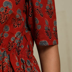 Red - natural dyed cotton fit & flare dress 02 - handcrafted