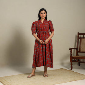 Red - natural dyed cotton fit & flare dress 02 - handcrafted