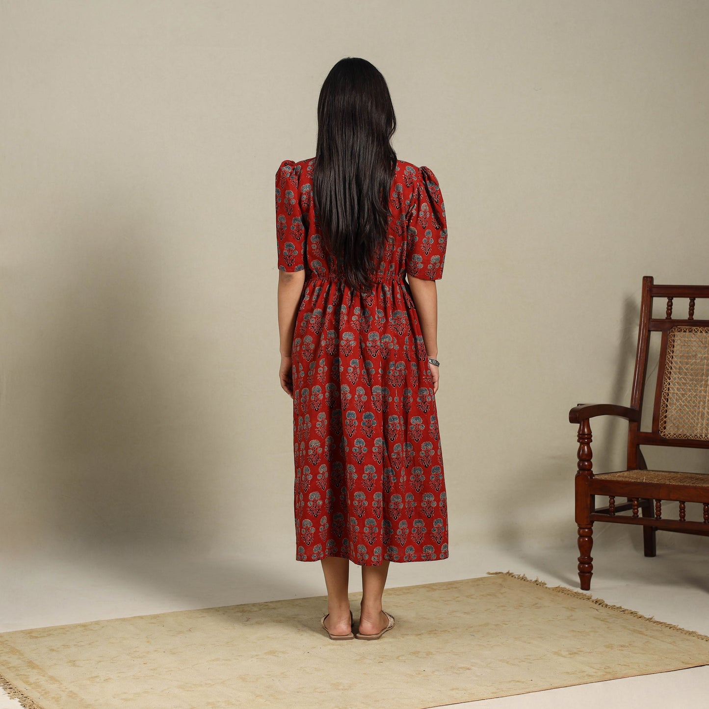 Red - natural dyed cotton fit & flare dress 02 - handcrafted