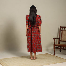 Red - natural dyed cotton fit & flare dress 02 - handcrafted