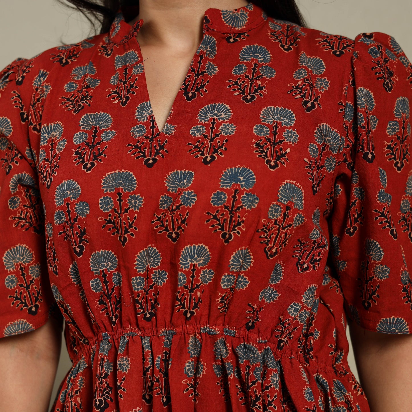 Red - natural dyed cotton fit & flare dress 02 - handcrafted