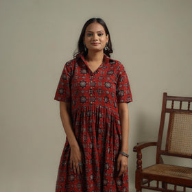 Natural dyed cotton flared dress 08 - handcrafted