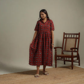 Natural dyed cotton flared dress 08 - handcrafted