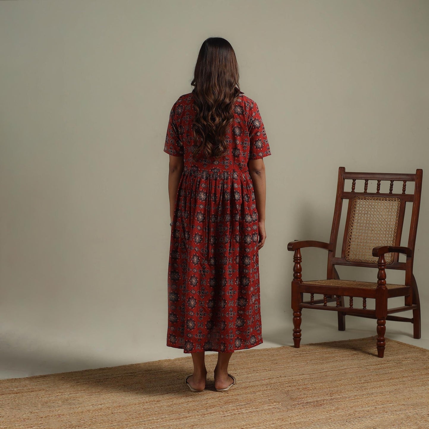 Natural dyed cotton flared dress 08 - handcrafted