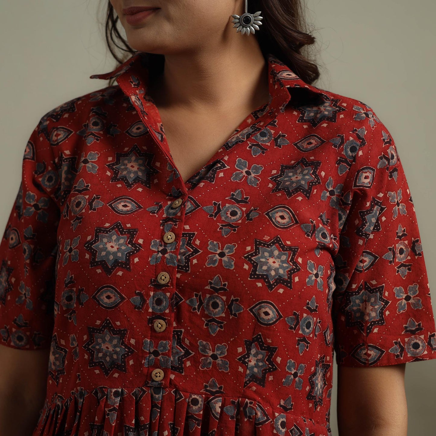 Natural dyed cotton flared dress 08 - handcrafted