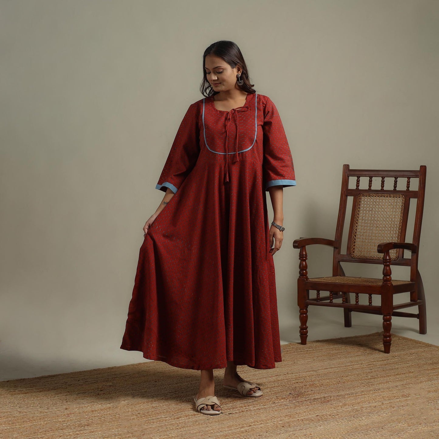 Natural dyed cotton flared dress 15 - handcrafted