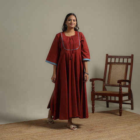 Natural dyed cotton flared dress 15 - handcrafted