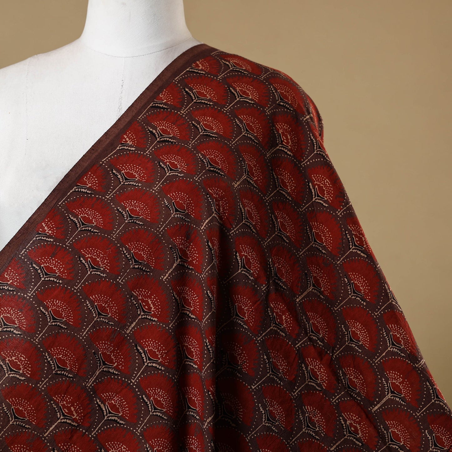 Red - natural dyed cotton hand fabric 42 - handcrafted