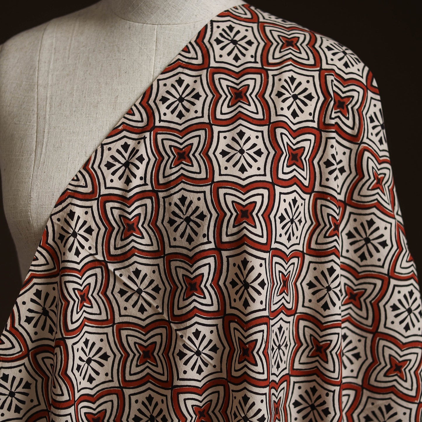 Natural dyed cotton hand block bagru print fabric 03