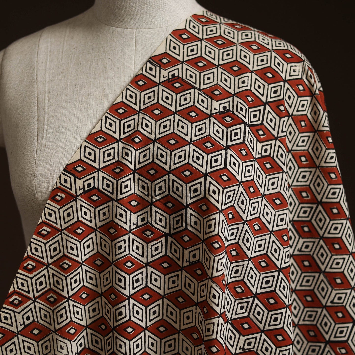 Natural dyed cotton hand block bagru print fabric 04