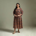 Natural dyed cotton hand block print flared kalamkari dress