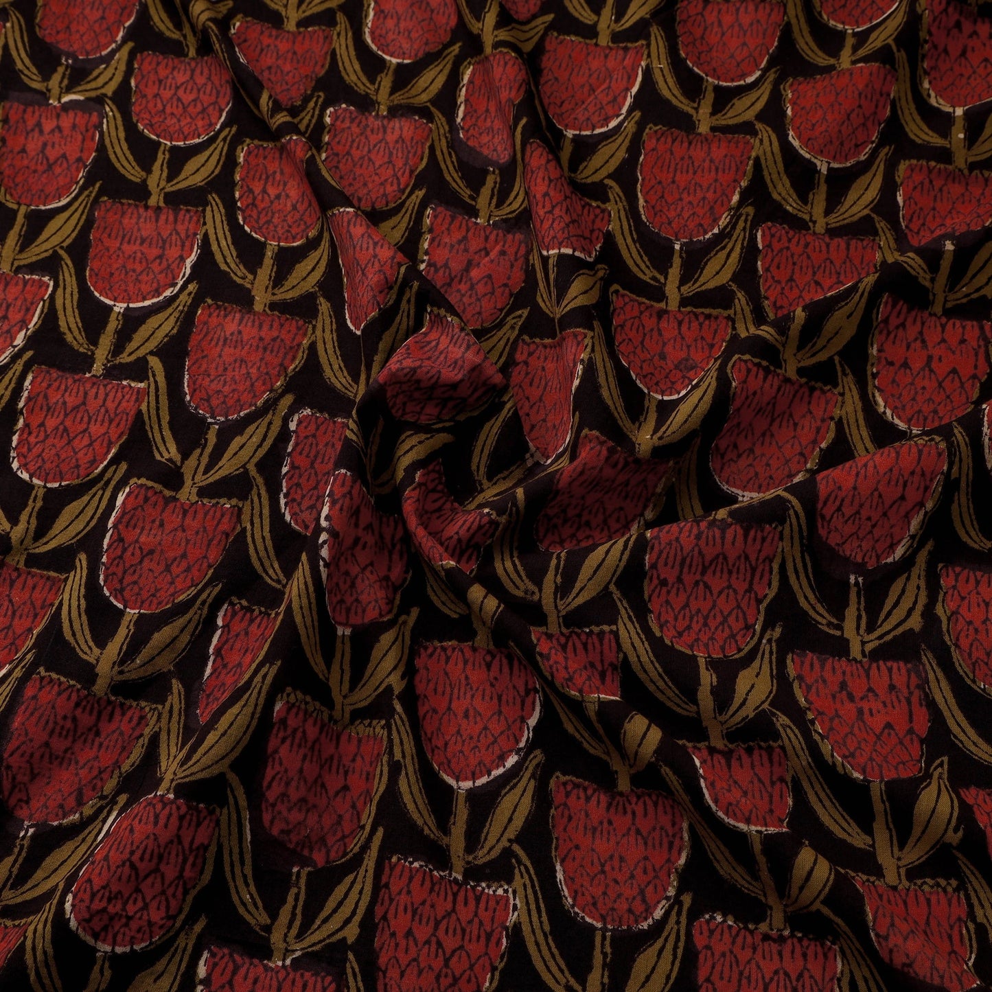 Natural dyed cotton hand jahota fabric 13 - handcrafted