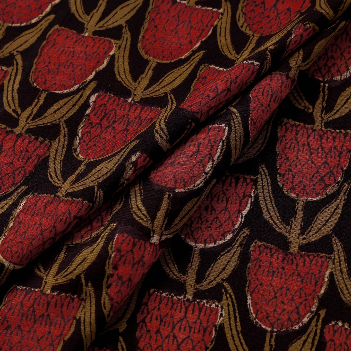 Natural dyed cotton hand jahota fabric 13 - handcrafted
